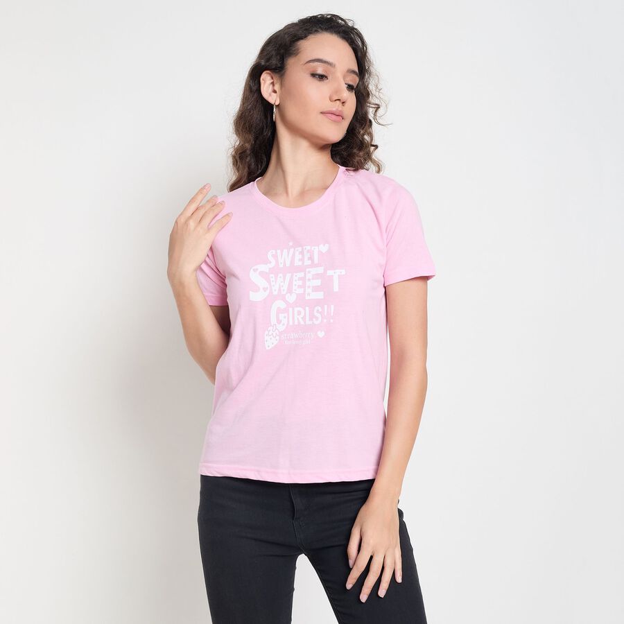 Ladies' Round Neck T-Shirt, गुलाबी, large image number null