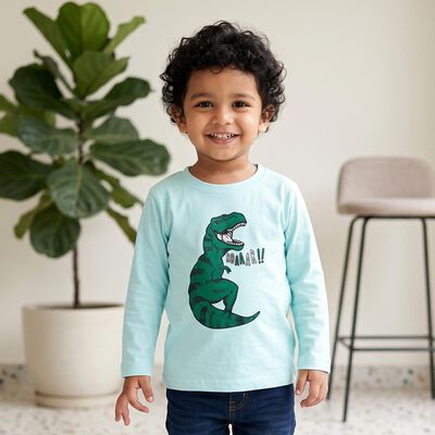 Boys Light Blue Cotton Blend Crew Neck Regular Boys T-Shirt