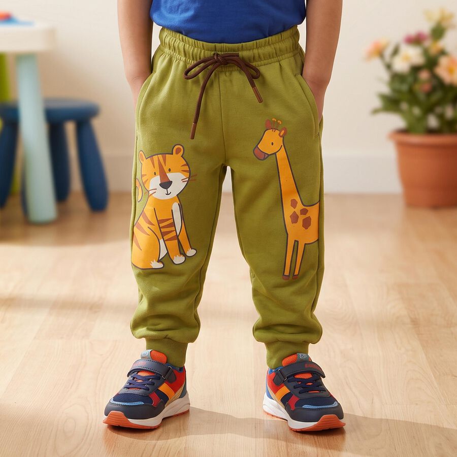 Boys' Olive Green Animal Print Jogger Pyjama, Olive, large