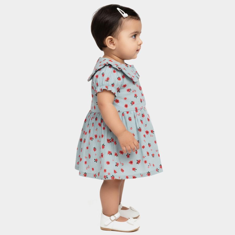 Infants' Light Green Regular-fit Floral Printed Ruffle Collar Frock, Light Green, large