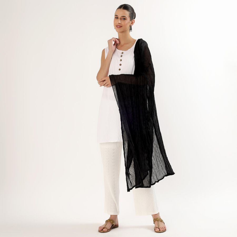 Women's Black Crinkled Dupatta, काला, large image number null