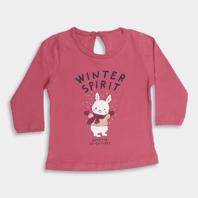 Infants' Dusty Rose Cotton Round Neck Casual T-Shirt