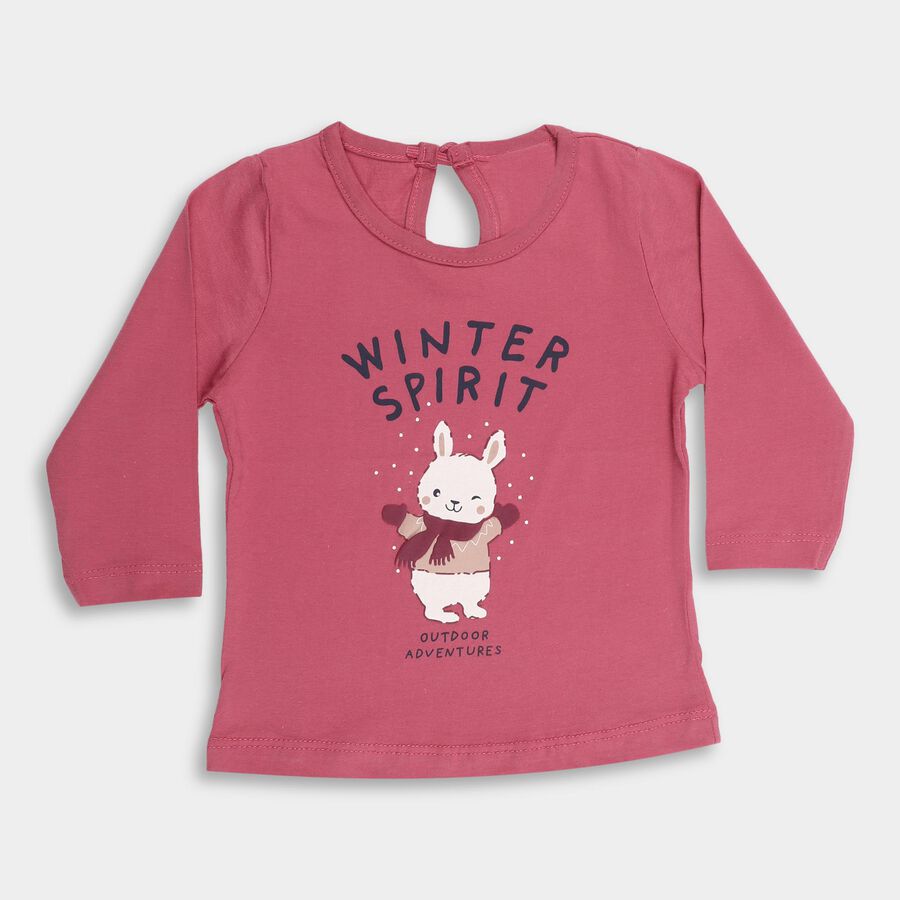 Infants' Dusty Rose Cotton Round Neck Casual T-Shirt, Purple, large image number null