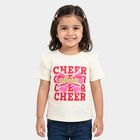 Girls Off White Cotton Round Neck Regular T-Shirt, Off White, small