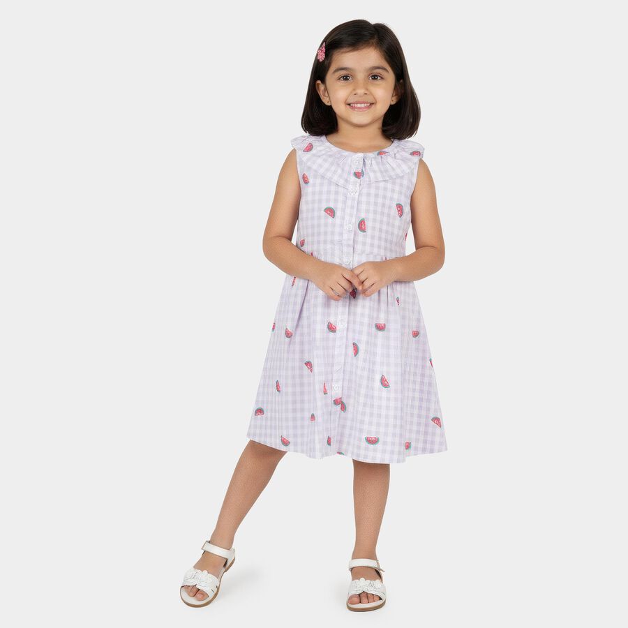 Girls' Lilac Cotton Blend Sleeveless A-Line Frock, Lilac, large