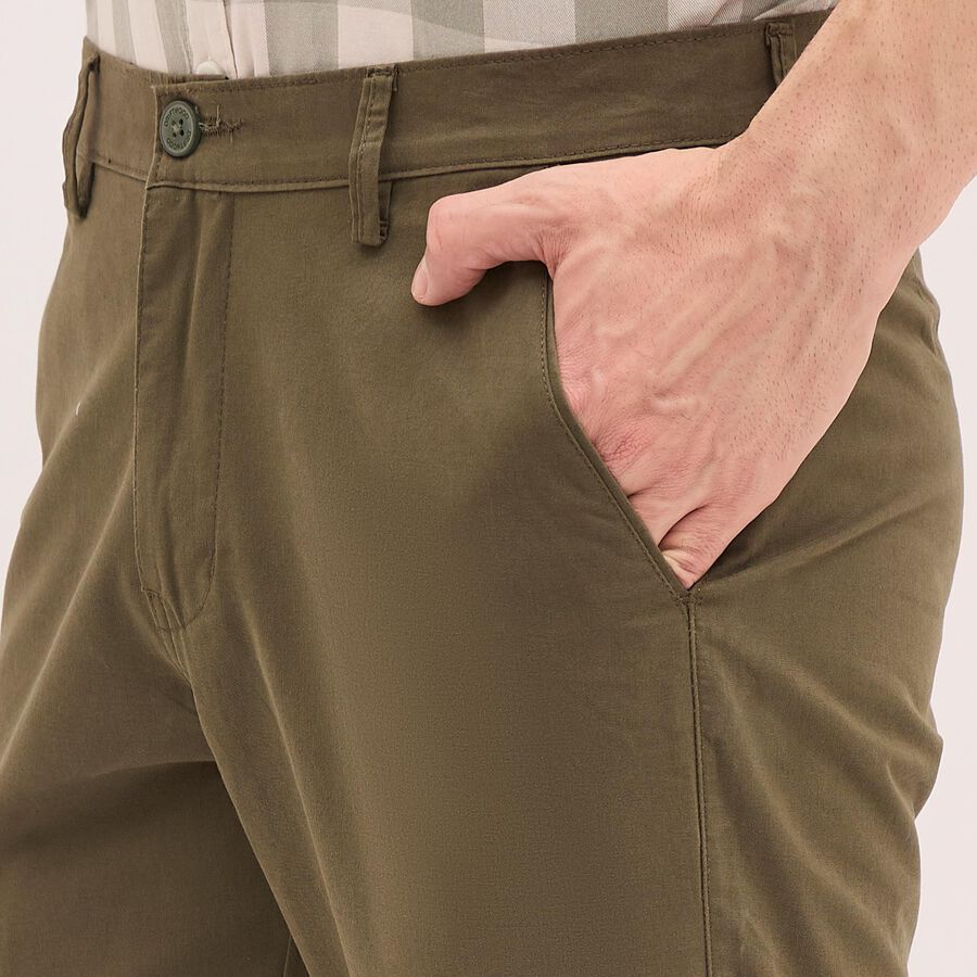 Men's 100% Cotton Cross Pocket Slim Fit Casual Trousers, Olive, large image number null