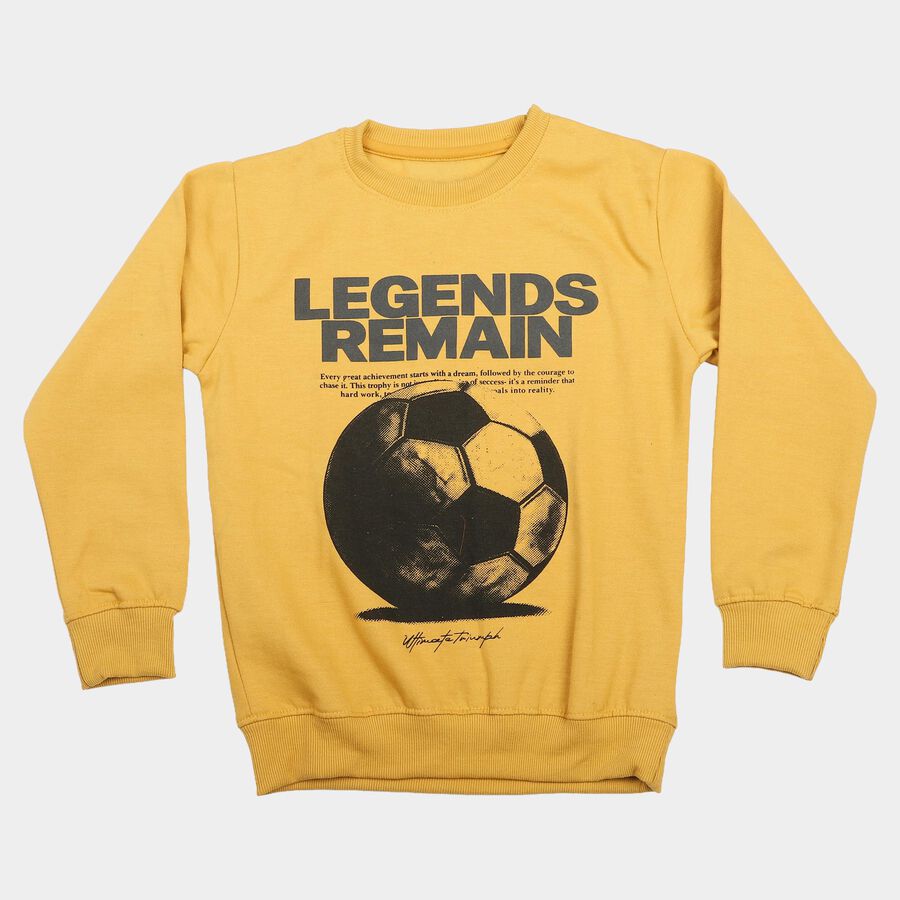 Boys' Yellow Round Neck Pullover Sweatshirt, Yellow, large