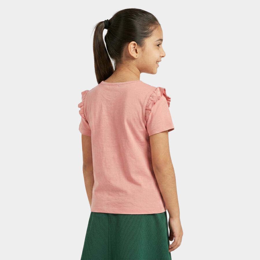 Girls Pink Cotton Round Neck Regular T-Shirt, Light Pink, large