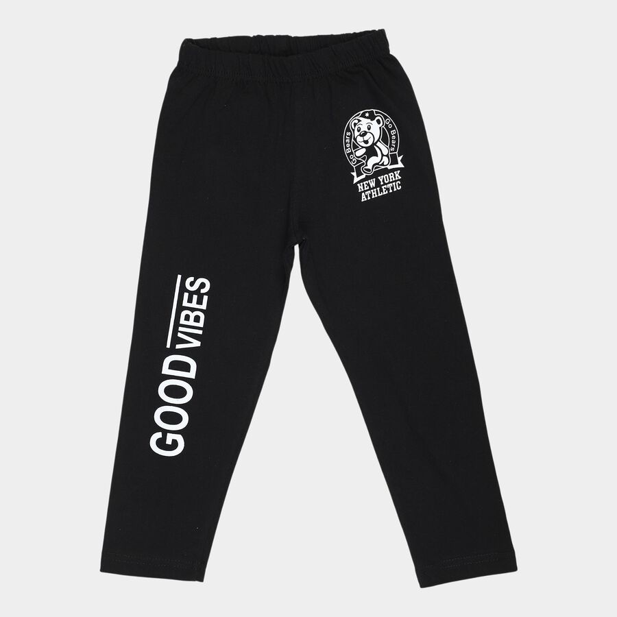 Boys' Black Regular Fit Cartoon Printed Pyjama, Black, large