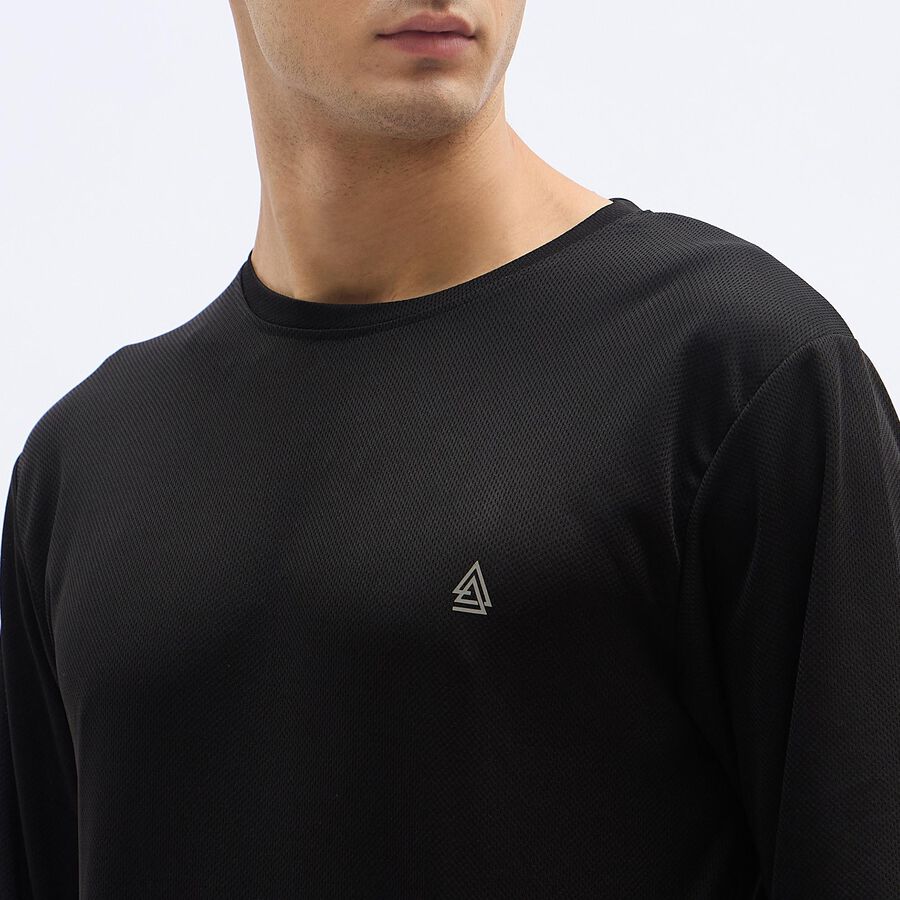 Men's Jet Black Crew Neck Casual T-Shirt, काला, large image number null