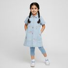 Girls' Light Sky Blue Embroidered Short Sleeve Denim Frock, Light Blue, small image number null