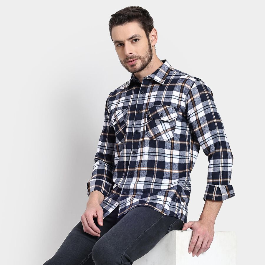 Men's 100% Cotton Casual Shirt, Dark Blue, large image number null