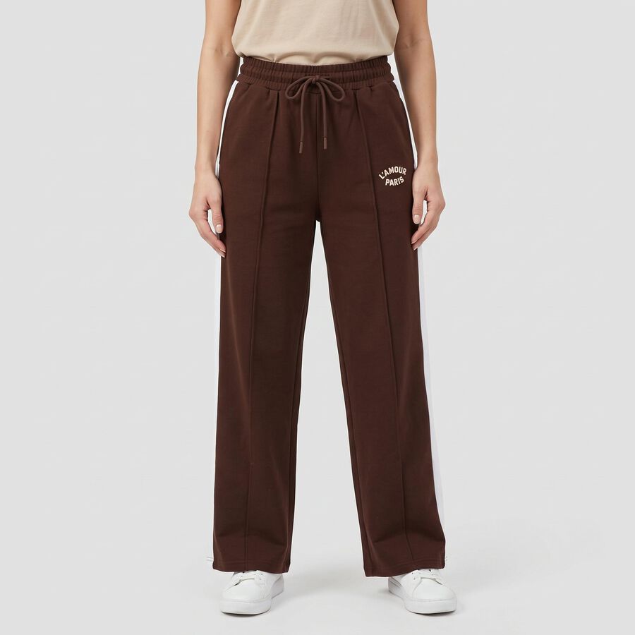 Women's Brown Straight Fit Side Panel Track Pants, भूरा, large