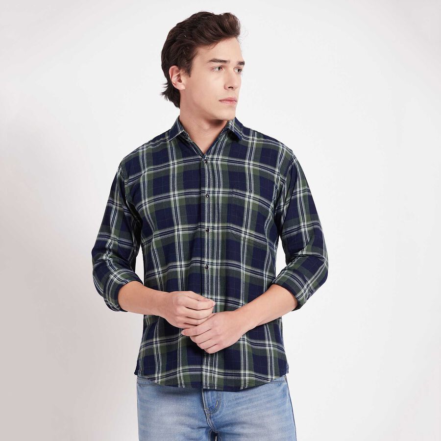 Cotton Checks Casual Shirt, गहरा हरा, large image number null