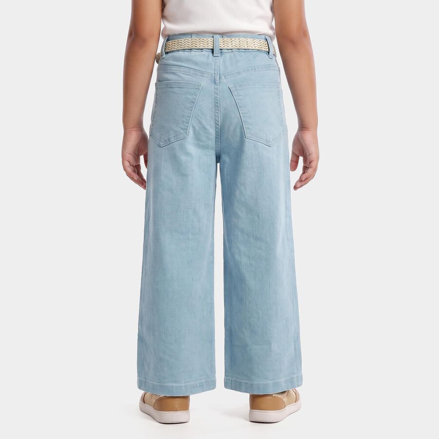 Girls' Light Blue Wide Leg Studded Jeans, Light Blue, large