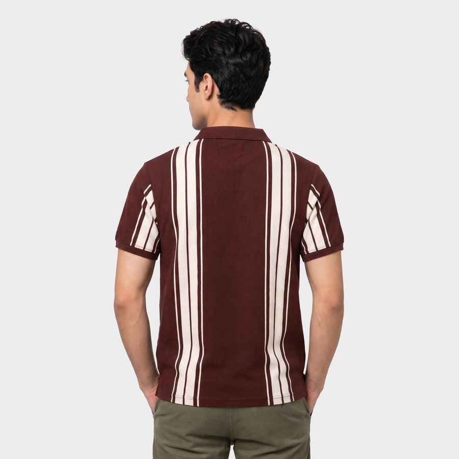 Men's Wine Polo Neck Striped Polo T-Shirt, वाइन, large