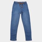 Boys Light Blue Drawstring Waist Jeans, मध्यम नीला, small