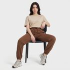 Women's Brown Jogger Fit Drawstring Track Pants, Brown, small