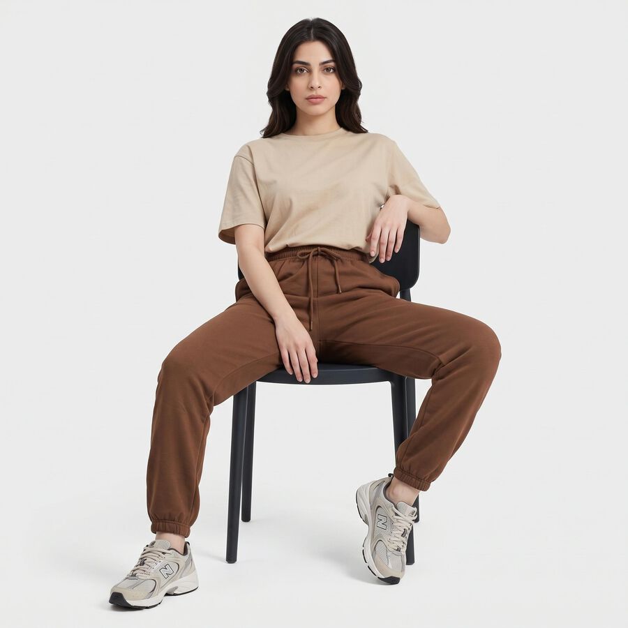 Women's Brown Jogger Fit Drawstring Track Pants, Brown, large