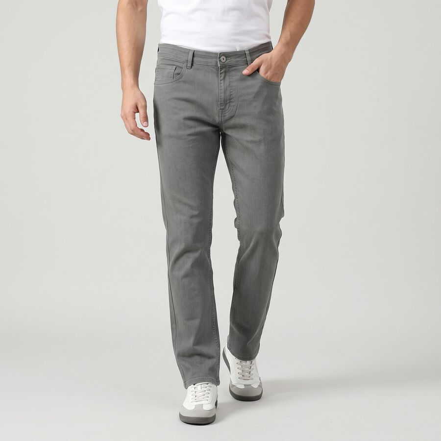 Men's Grey Slim Fit Solid Jeans, Light Grey, large