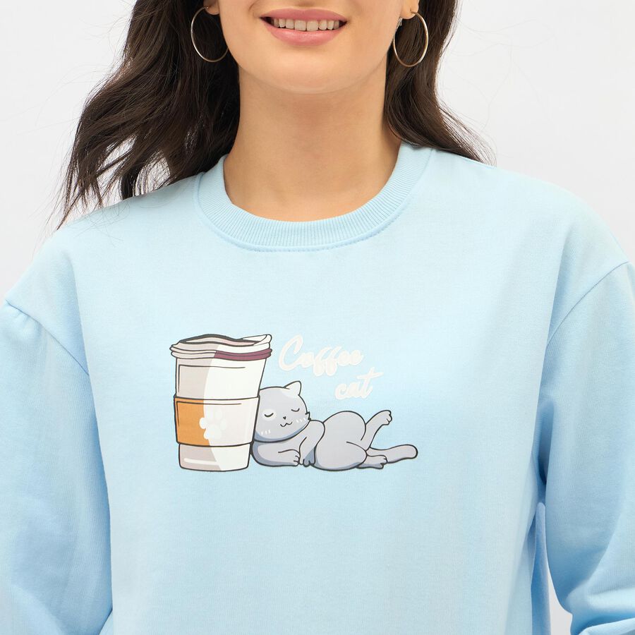 Women's Light Blue Crew Neck Casual Sweatshirt, हल्का नीला, large image number null