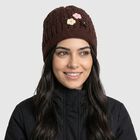 Women's Brown Floral Embellished Beanie Cap, भूरा, small