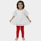 Girls White Round Neck Casual Dress, White, small