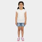 Girls White Round Neck Casual T-Shirt, White, small