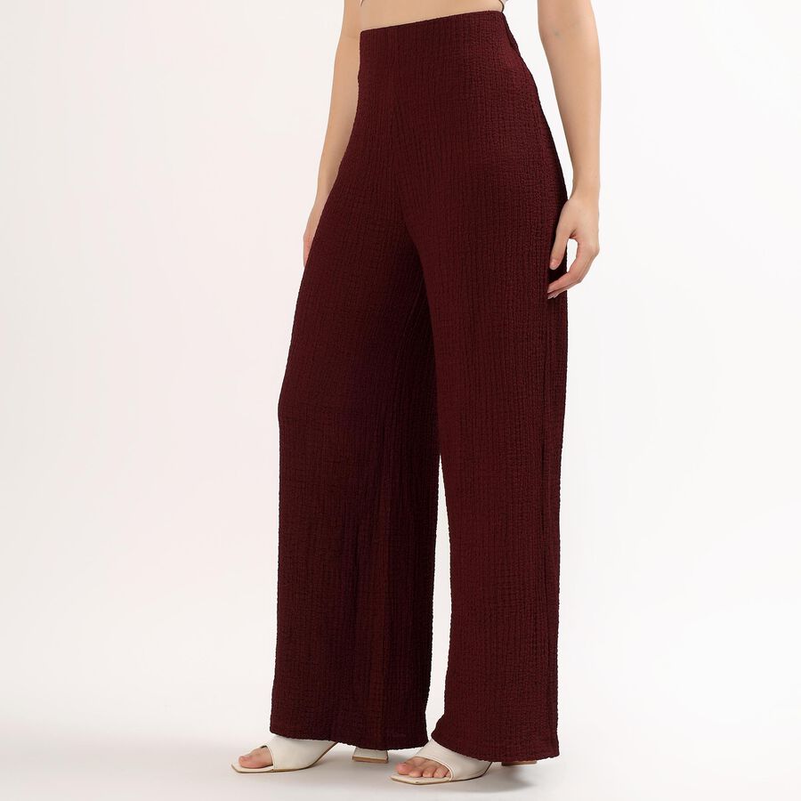 Women's Deep Maroon Wide-Leg Textured Track Pants, भूरा, large image number null