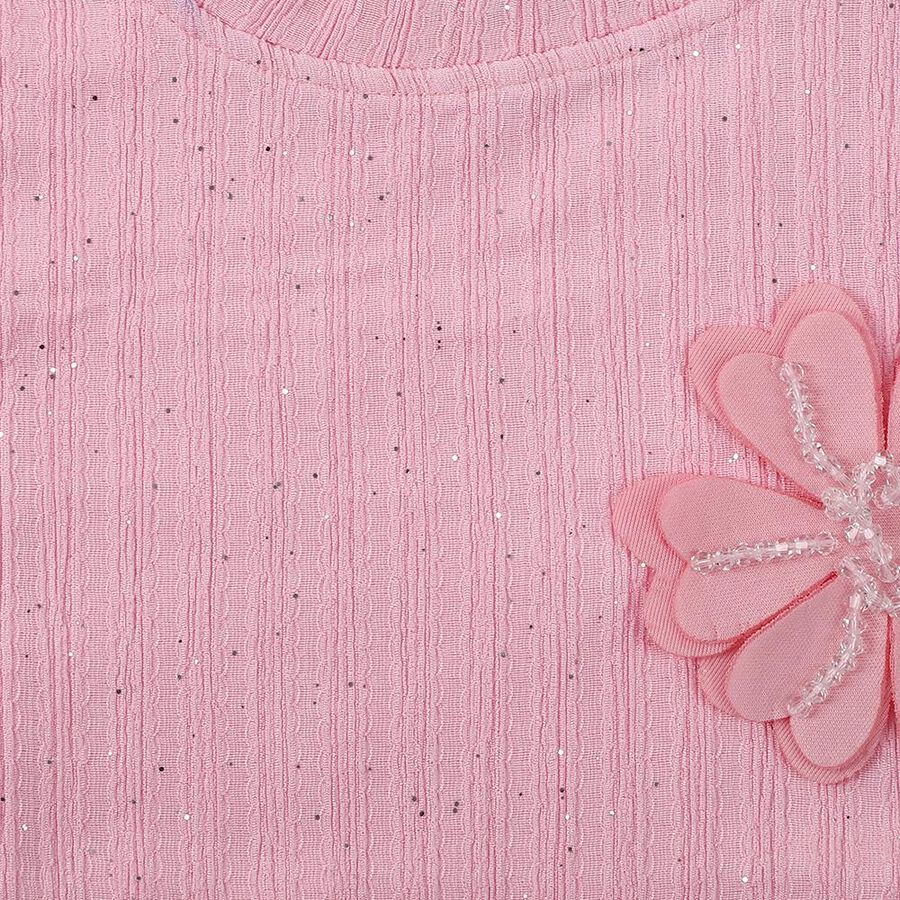 Girls Light Pink Round Neck Casual T-Shirt, Pink, large