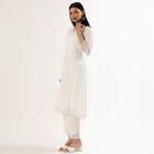 Women's White Cotton Notch Neck Self Design Kurta, Off White, small