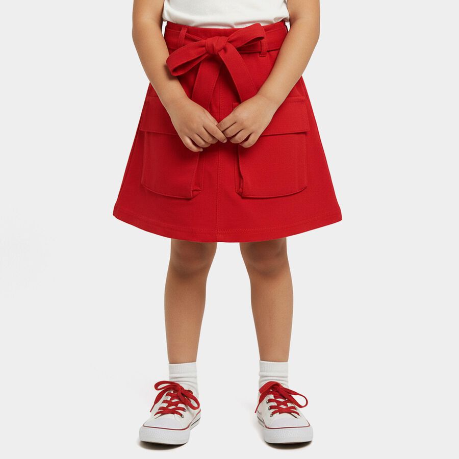 Girls' Red Regular Fit A-Line Cargo Skirt, Red, large