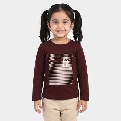 Girls Wine Cotton Round Neck Regular Top