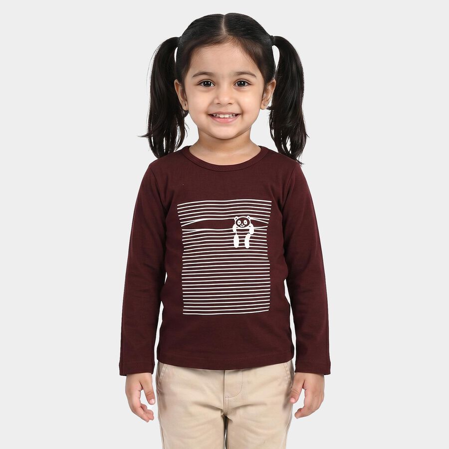 Girls Wine Cotton Round Neck Regular Top, वाइन, large