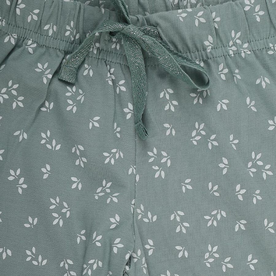 Girls Light Green Regular Fit Heart Printed Pyjama, Light Green, large