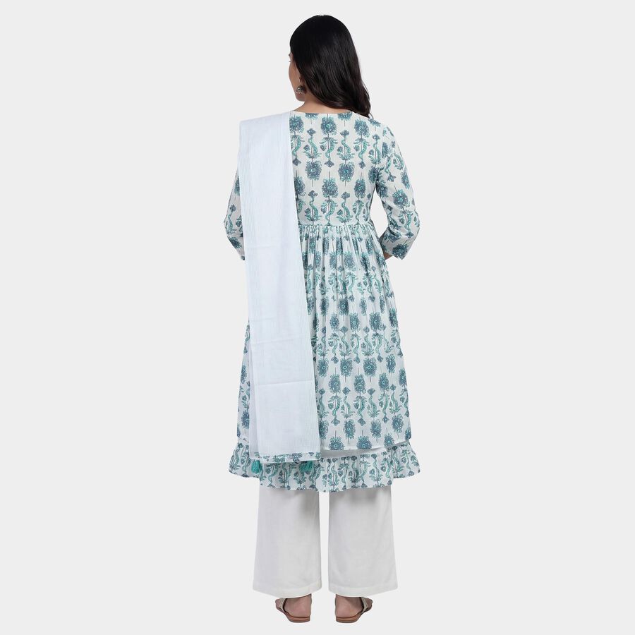 Women's White 100% Cotton Notch Neck Printed Kurta, Off White, large