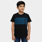 Boys' Black Cotton Round Neck Graphic T-Shirt, काला, small