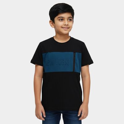 Boys' Black Cotton Round Neck Graphic T-Shirt