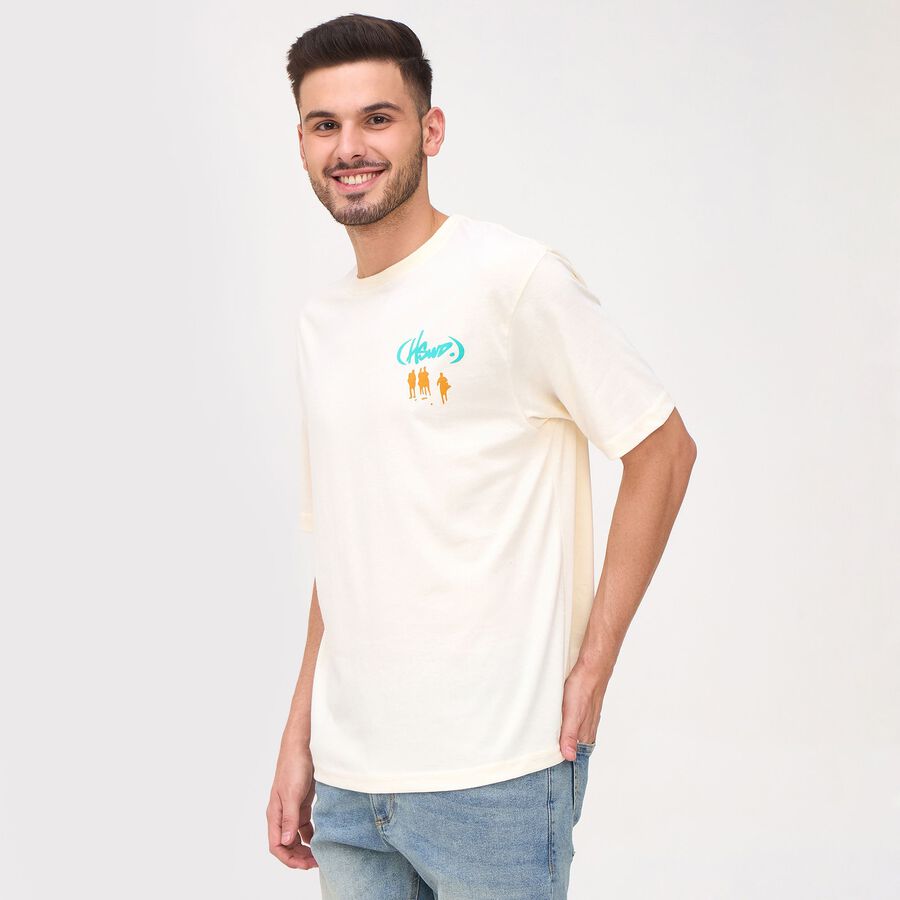 Men's Round Neck Half Sleeves T-Shirt, Off White, large image number null