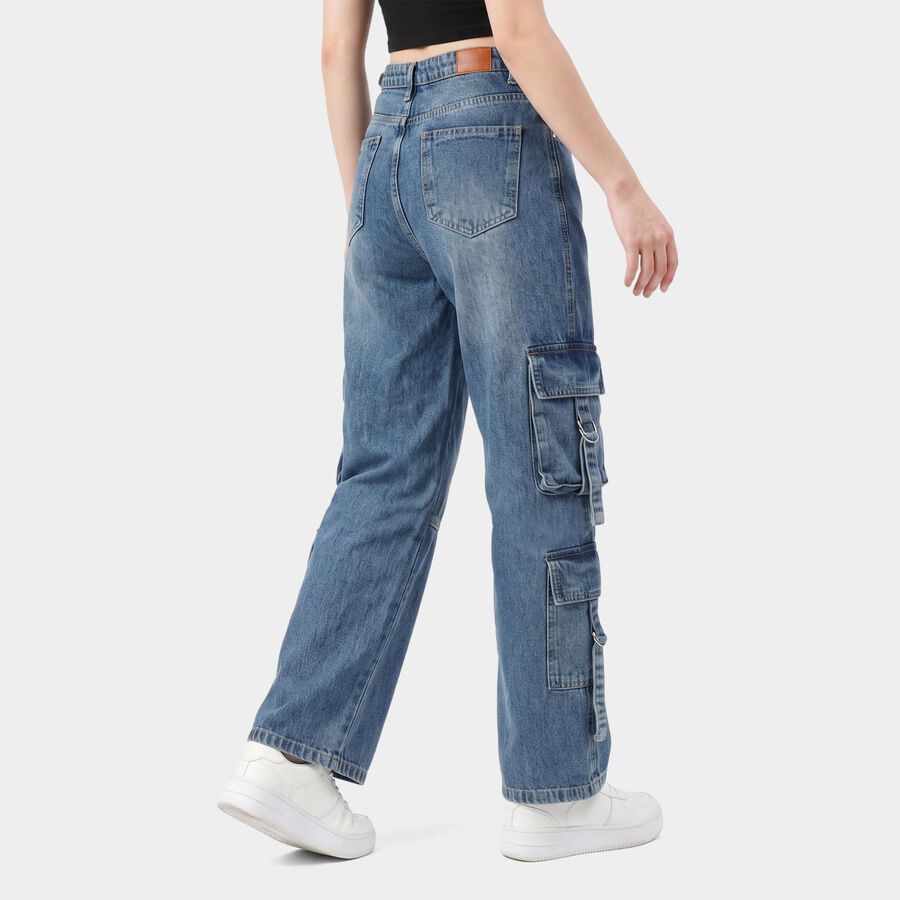 Women's Light Blue Cargo Fit Utility Pocket Jeans, Light Blue, large