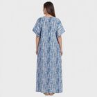 Women's Blue V-Neck Tie-Dye Kaftan Nighty, Light Blue, small