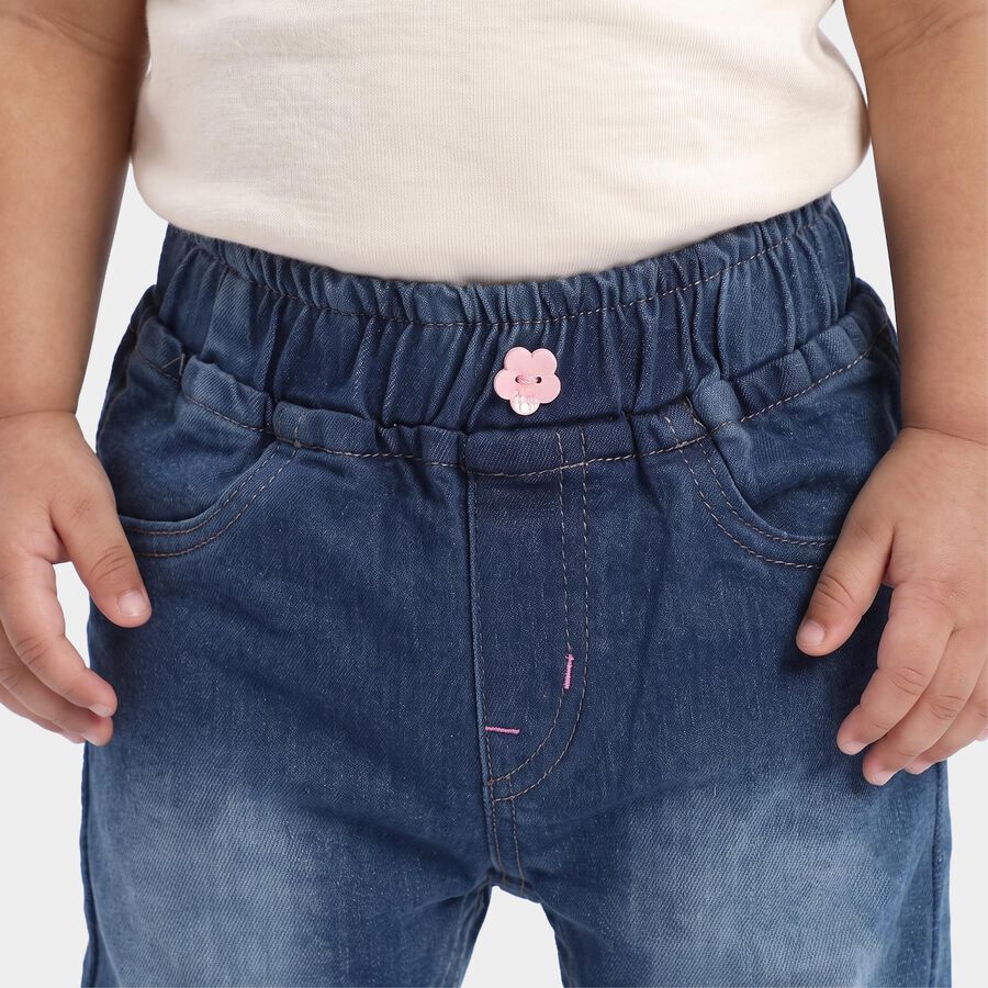 Infants Blue Straight Fit Embroidered Jeans, मध्यम नीला, large