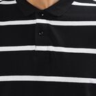 Men's Jet Black Polo Neck Striped T-Shirt, Black, small image number null