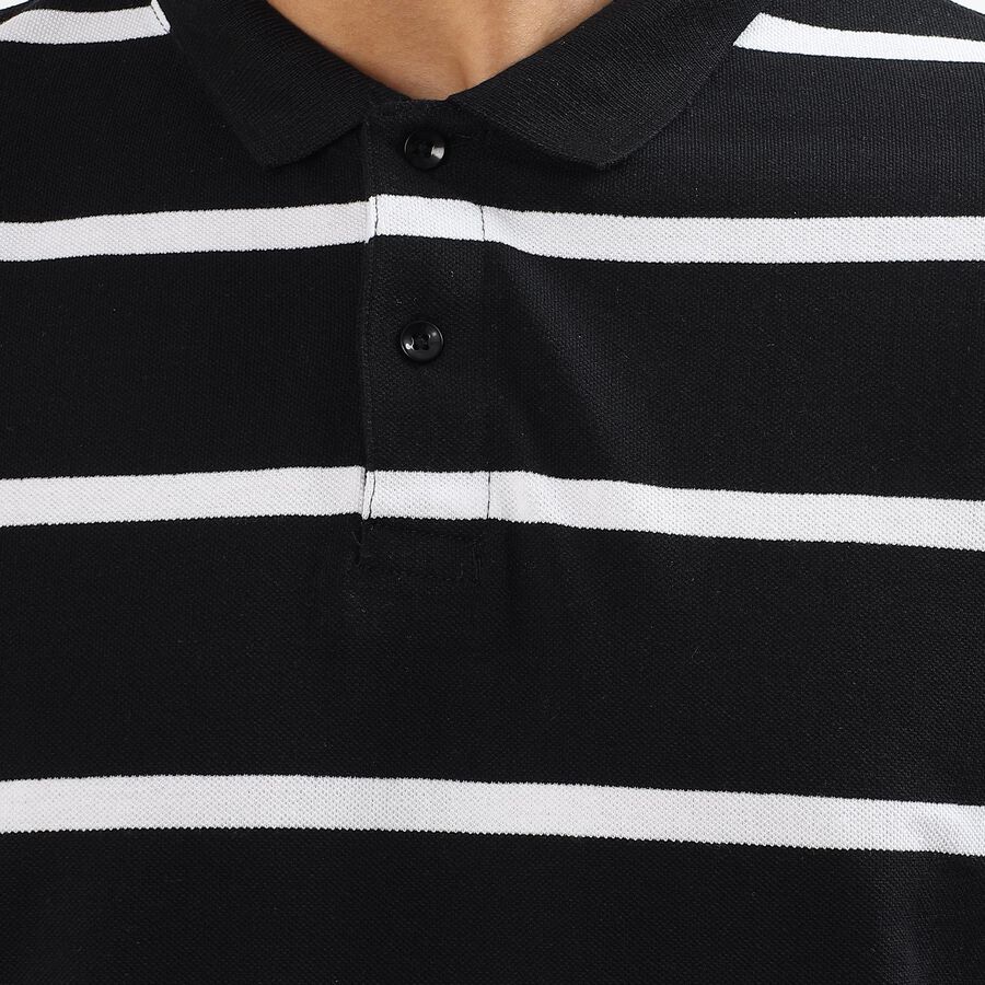 Men's Jet Black Polo Neck Striped T-Shirt, Black, large image number null