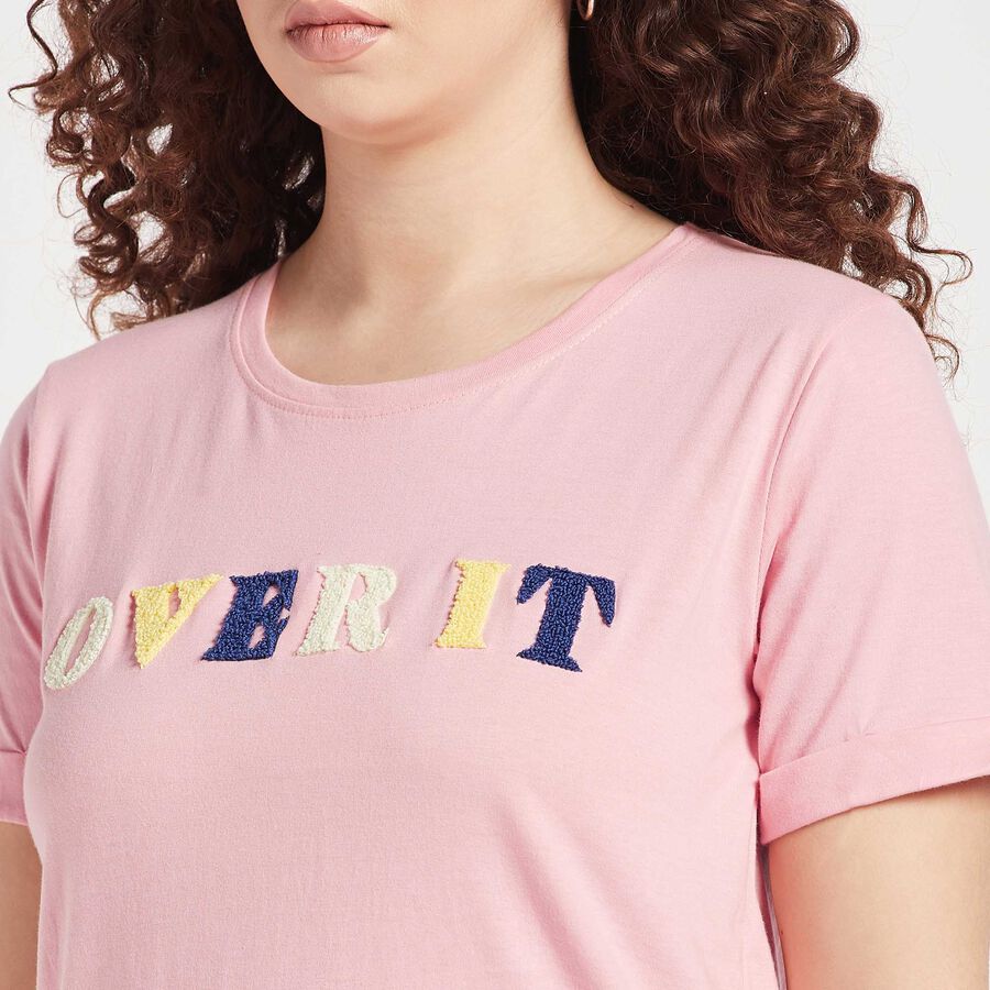 Round Neck T-Shirt, गुलाबी, large image number null