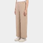 Women's Beige Wide-Leg Elastic Waist Trousers, Beige, small