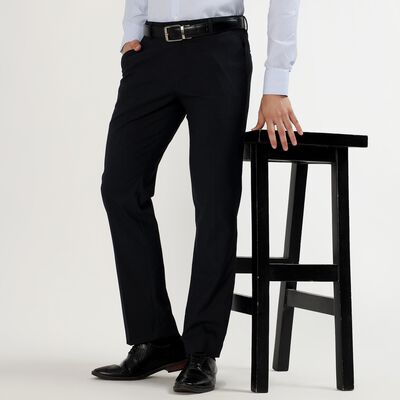 Men's Jet Black Slim Fit Flat-Front Formal Trousers