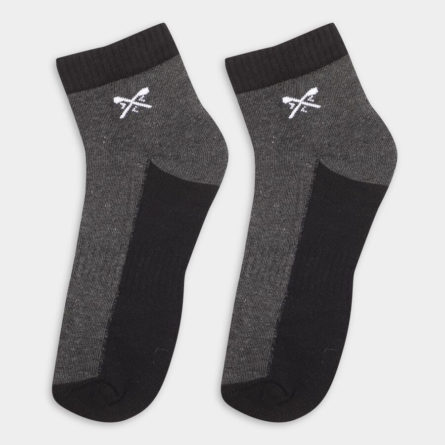 Men's Black and Gray Ankle-Length Cotton Blend Socks, Black, large image number null