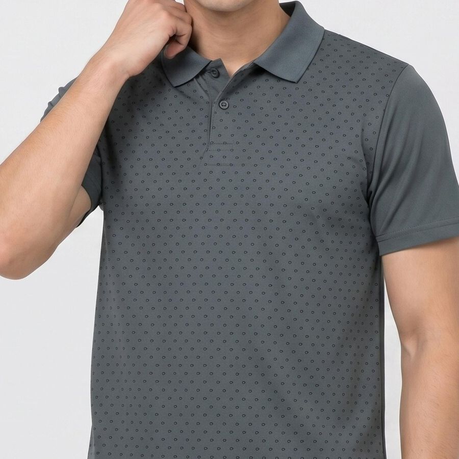 Men's Grey Polo Neck Polo Drifit T-Shirt, गहरा ग्रे, large