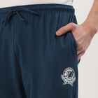 Men's Navy Blue Cotton Blend Elastic Waist Track Pants, Teal Blue, small